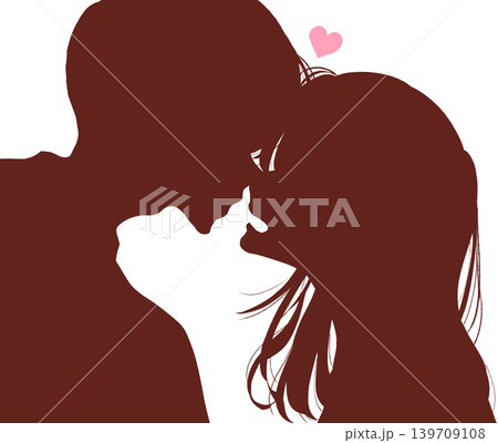 顔を合わせる幸せそうな男女 シルエット 顔を合わせる幸せそうな男女 シルエット 139709108