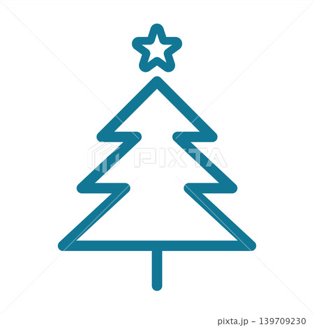 青緑色のモミの木アイコン　クリスマスのイラスト シンプルでおしゃれなラインアート 水色　ターコイズ 139709230