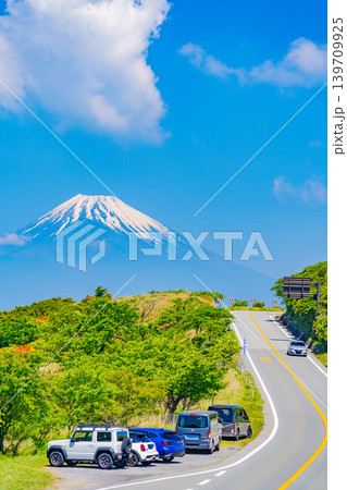 （静岡県）ツツジ咲く箱根スカイラインを走る車、富士山 139709925