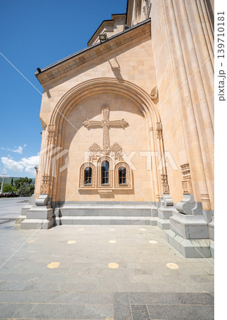 Facade details on the Holy Trinity Cathedral, main cathedral of the Georgian Orthodox Church in Tbilisi, Georgia 139710181