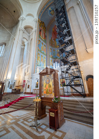 Interior of the Holy Trinity Cathedral, main cathedral of the Georgian Orthodox Church in Tbilisi, Georgia 139710257