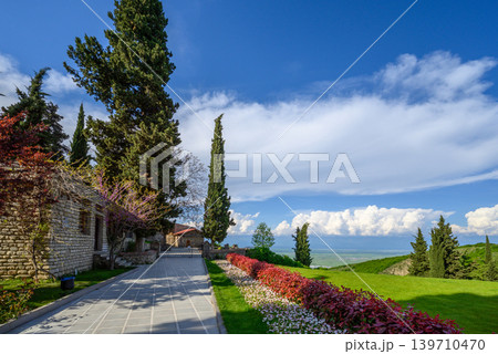 Monastery of St. Nino at Bodbe, Georgian Orthodox Christian pilgrimage site in Sighnaghi, Kakheti region of Georgia 139710470