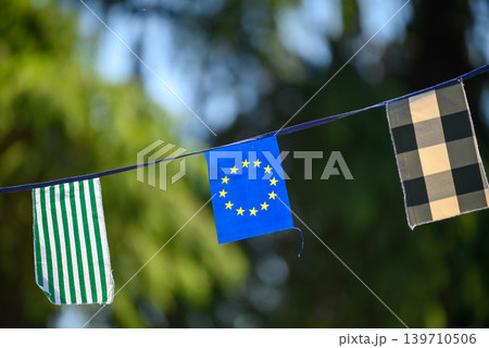 Bunting with european union flag outdoors Bunting with european union flag outdoors 139710506