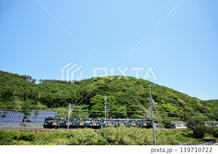 磯ノ浦海水浴場近くを走るめでたい電車(加太線・かしら) 【和歌山県和歌山市】 磯ノ浦海水浴場近くを走るめでたい電車(加太線・かしら) 【和歌山県和歌山市】 139710722