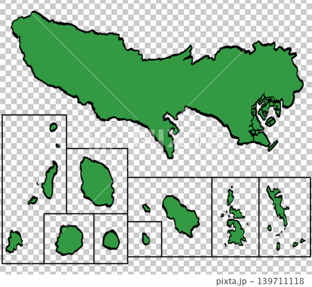 東京都地図のイラスト （緑/筆タッチ） 和風 139711118