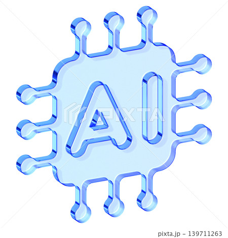 Blue glassmorphism AI processor chip icon for artificial intelligence and machine learning technology, Translucent microchip symbol with glossy gradient finish for futuristic tech interface design Blue glassmorphism AI processor chip icon for artificial intelligence and machine learning technology, Translucent microchip symbol with glossy gradient finish for futuristic tech interface design 139711263