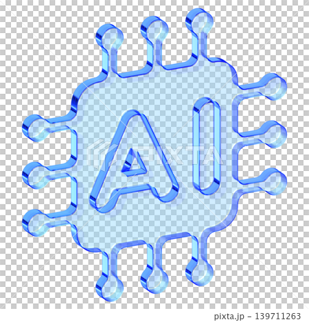 Blue glassmorphism AI processor chip icon for artificial intelligence and machine learning technology, Translucent microchip symbol with glossy gradient finish for futuristic tech interface design Blue glassmorphism AI processor chip icon for artificial intelligence and machine learning technology, Translucent microchip symbol with glossy gradient finish for futuristic tech interface design 139711263