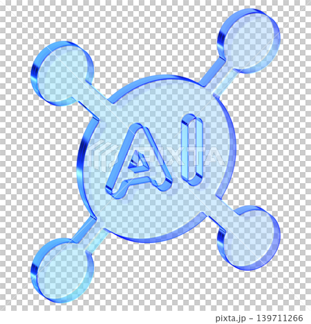 Blue glassmorphism AI network icon representing neural connections and data nodes, Translucent blue gradient symbol for decentralized artificial intelligence and connectivity 139711266