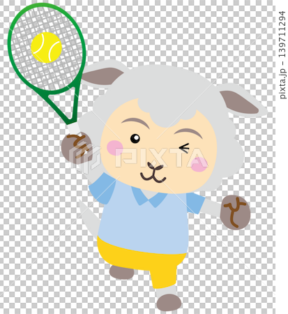 テニスを楽しむ羊キャラクターのスポーツイラスト 139711294