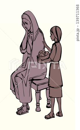 Vector drawing. The girl and her mom Vector drawing. The girl and her mom 139711368