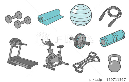 様々な運動器具（トレーニンググッズ）のイラストセット 139711567