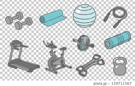 様々な運動器具（トレーニンググッズ）のイラストセット 139711567