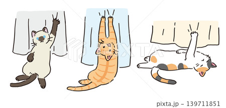 カーテンに爪が引っかかる猫のイラスト 139711851