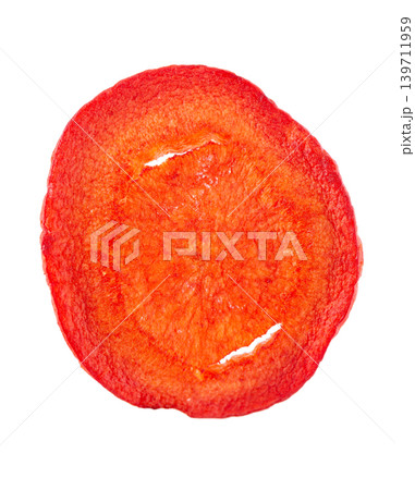Crispy roasted carrot chips with sea salt, isolated on white background. Healthy and crunchy natural vegetable snack. Clipping path. Crispy roasted carrot chips with sea salt, isolated on white background. Healthy and crunchy natural vegetable snack. Clipping path. 139711959