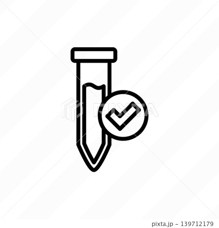 Test tube with check mark. Thin line icon. Laboratory research. Medical exam. Vector illustrstion. Test tube with check mark. Thin line icon. Laboratory research. Medical exam. Vector illustrstion. 139712179