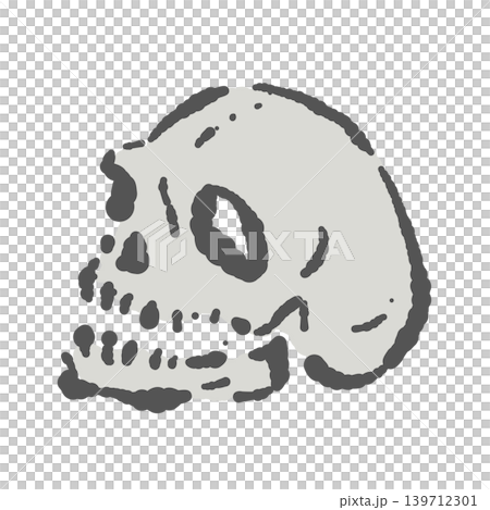 Realistic, hand-drawn, diagonally-facing skull illustration - a skeleton design suitable for Japanese-style or Halloween themes. Realistic, hand-drawn, diagonally-facing skull illustration - a skeleton design suitable for Japanese-style or Halloween themes. 139712301