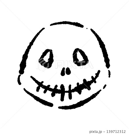 面白いドクロの手描きモノクロイラスト - 和風やハロウィンに使える可愛い線画デザイン 面白いドクロの手描きモノクロイラスト - 和風やハロウィンに使える可愛い線画デザイン 139712312