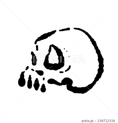 横顔ドクロの手描きモノクロイラスト - 和風やハロウィンに使える骸骨単体線画デザイン 139712316