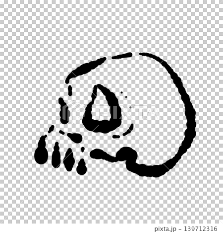 横顔ドクロの手描きモノクロイラスト - 和風やハロウィンに使える骸骨単体線画デザイン 139712316