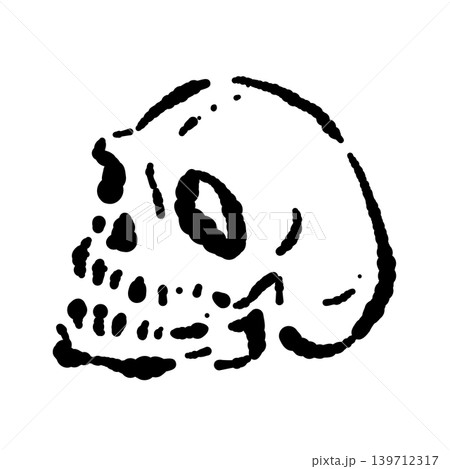 斜めドクロの手描きモノクロイラスト - 和風やハロウィンに使えるリアルな線画デザイン 139712317