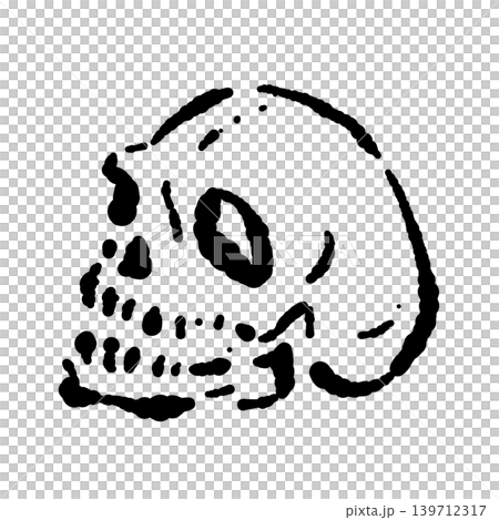 斜めドクロの手描きモノクロイラスト - 和風やハロウィンに使えるリアルな線画デザイン 139712317