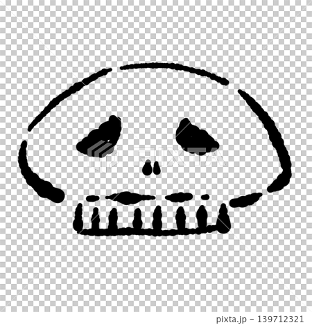 平たいドクロの手描きモノクロイラスト - 和風やハロウィンに使えるコミカルな線画デザイン 平たいドクロの手描きモノクロイラスト - 和風やハロウィンに使えるコミカルな線画デザイン 139712321