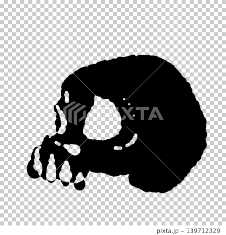 手繪單色骷髏側面像插圖 - 以黑色為底的單一骷髏設計。 139712329