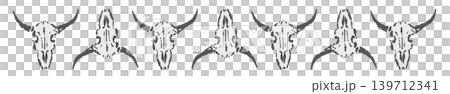 Line decoration featuring cow bones - hand-painted buffalo skull decorative border with brushstrokes. Line decoration featuring cow bones - hand-painted buffalo skull decorative border with brushstrokes. 139712341