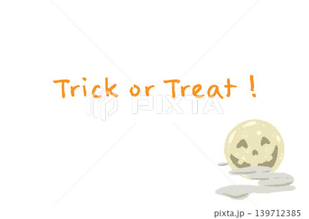 黄色い顔つき満月と雲の横向きメッセージカードテンプレート - 手描きの Trick or 黄色い顔つき満月と雲の横向きメッセージカードテンプレート - 手描きの Trick or 139712385