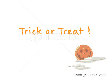 オレンジ色の不気味な満月と雲の横向きメッセージカードテンプレート - 手描きの Trick or 139712386