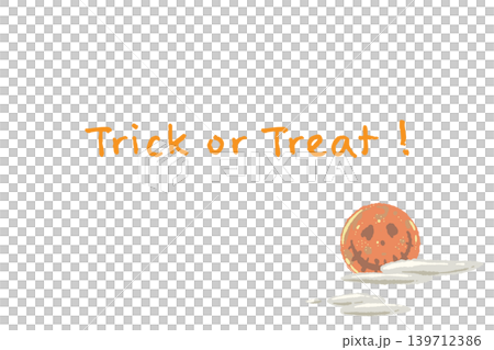 オレンジ色の不気味な満月と雲の横向きメッセージカードテンプレート - 手描きの Trick or 139712386