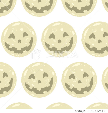 薄黄色の顔つき満月シームレスパターン背景 - ハロウィン総柄 139712419