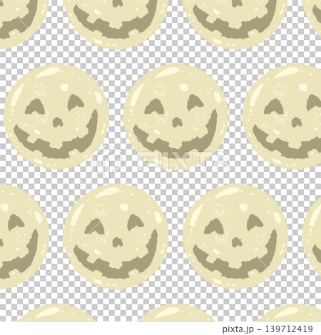 薄黄色の顔つき満月シームレスパターン背景 - ハロウィン総柄 139712419