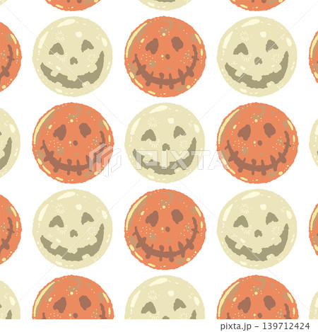 不気味な顔つき満月のシームレスパターン背景 - ハロウィン総柄 139712424