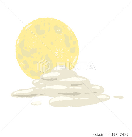 黄色い満月と雲の手描きイラスト - お月見や睡眠イメージに使える夜空デザイン 139712427