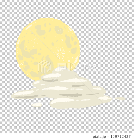 黄色い満月と雲の手描きイラスト - お月見や睡眠イメージに使える夜空デザイン 139712427
