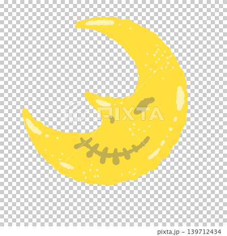 黄色い顔つき三日月の手描きイラスト - ハロウィンの夜空やファンタジーデザイン 139712434