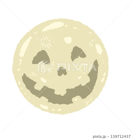 黄色い顔つき満月単体の手描きイラスト - ハロウィンの夜空やファンタジーデザイン 黄色い顔つき満月単体の手描きイラスト - ハロウィンの夜空やファンタジーデザイン 139712437