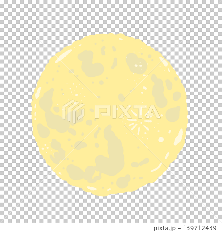 A hand-drawn illustration of a single yellow full moon - a night sky design that can be used for moon viewing or sleep imagery. 139712439