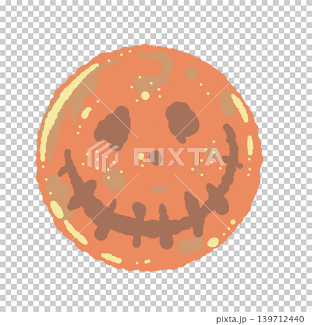 Hand-drawn illustration of a full moon with an orange face - Halloween night sky or fantasy design 139712440
