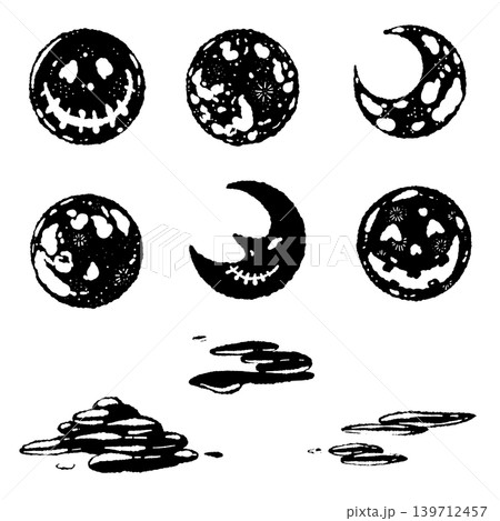 Assorted Moons and Clouds Monochrome Vector Set - Assorted Moons and Clouds Monochrome Vector Set - 139712457