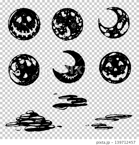 Assorted Moons and Clouds Monochrome Vector Set - Assorted Moons and Clouds Monochrome Vector Set - 139712457