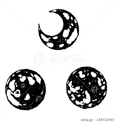 Plain Full Moon and Crescent Moons Monochrome Set Plain Full Moon and Crescent Moons Monochrome Set 139712463