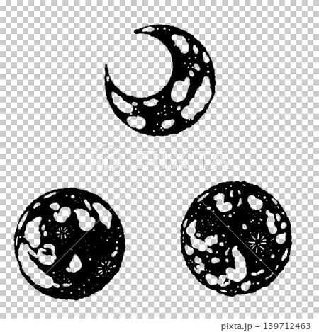 Plain Full Moon and Crescent Moons Monochrome Set Plain Full Moon and Crescent Moons Monochrome Set 139712463