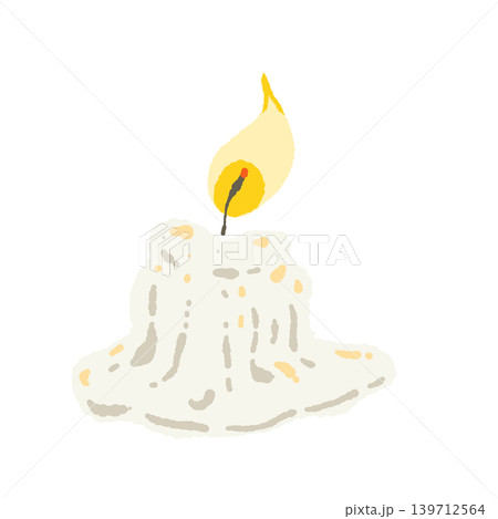 大きく溶けかけた短い蝋燭と炎の手描きイラスト単体 大きく溶けかけた短い蝋燭と炎の手描きイラスト単体 139712564