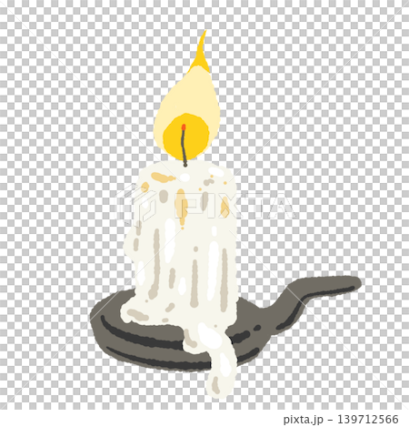 取っ手付きのアンティーク燭台と蝋燭の手描きイラスト 139712566
