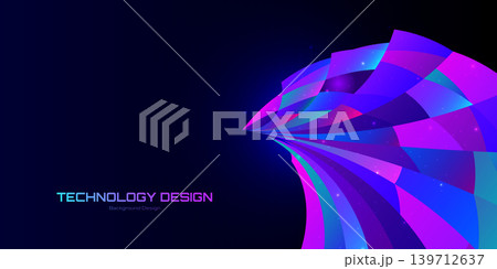 Vibrant curves of neon light burst from the darkness, forming a sleek and futuristic tech design Vibrant curves of neon light burst from the darkness, forming a sleek and futuristic tech design 139712637