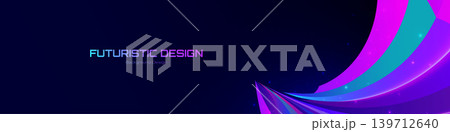 Curved neon waves on a dark background create a sleek, futuristic, and dynamic tech visual 139712640