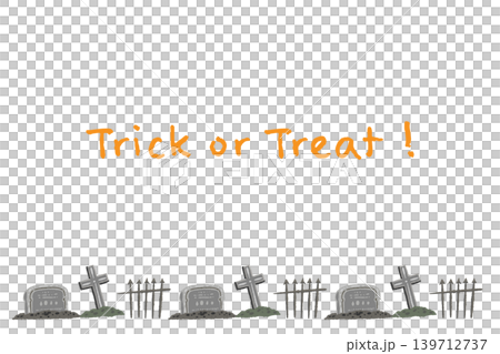 ハロウィンの墓場風景の横向きメッセージカードテンプレート 139712737