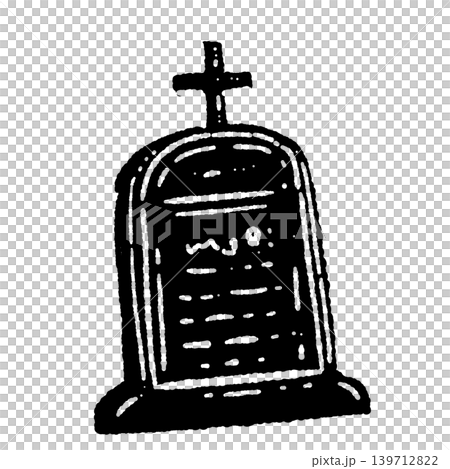 十字架がついた古い洋風の墓石のモノクロ手描きイラスト単体 十字架がついた古い洋風の墓石のモノクロ手描きイラスト単体 139712822